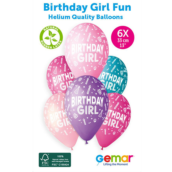 (image for) Birthday Girl Latex Balloons 6pk