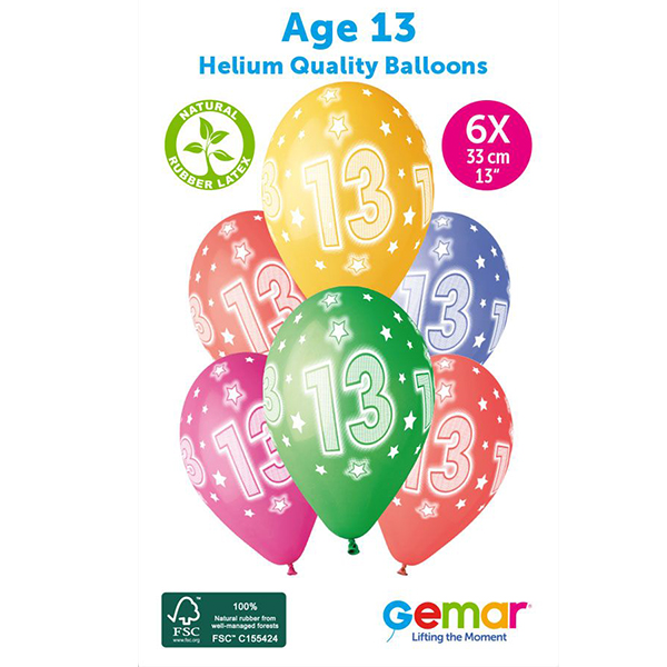 Age 13 Cosmic Stars Latex Balloons 6pk (image for) Age 13 Cosmic Stars Latex Balloons 6pk