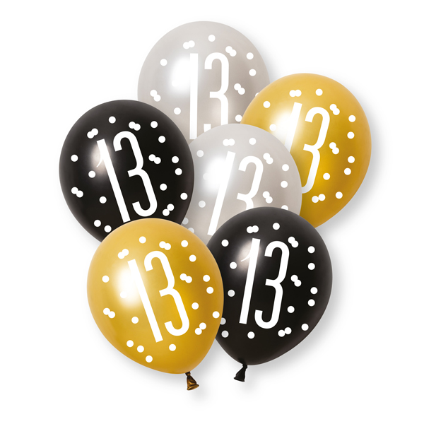 Age 13 Glitz Birthday Latex 6pk (image for) Age 13 Glitz Birthday Latex 6pk