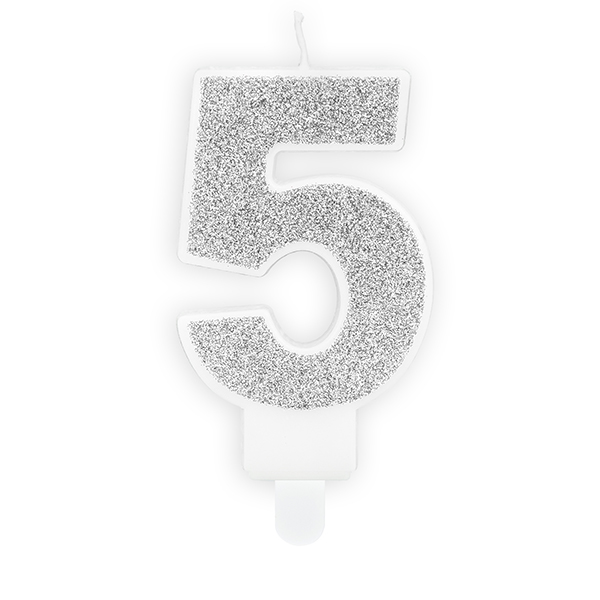 (image for) 5 Silver Glitter Number Candle