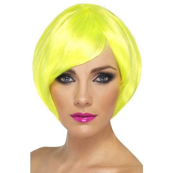 Neon Yellow Short Female Babe Bob Wigs With Fringe (image for) Neon Yellow Short Female Babe Bob Wigs With Fringe