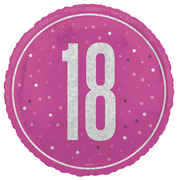 18" Pink Glitz Happy 18th Birthday Foil Balloon (image for) 18" Pink Glitz Happy 18th Birthday Foil Balloon