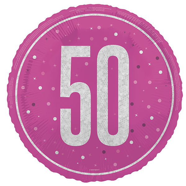 (image for) 18" Pink Glitz Happy 50th Birthday Foil Balloon