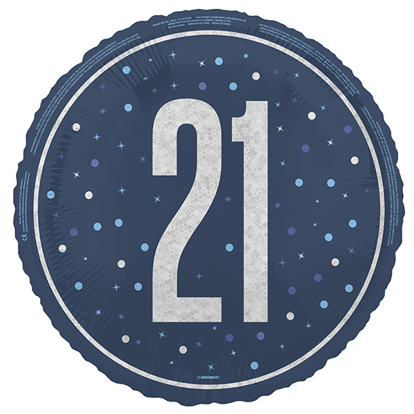 18" 21st Blue Glitz Happy 21st Birthday Foil Balloon (image for) 18" 21st Blue Glitz Happy 21st Birthday Foil Balloon