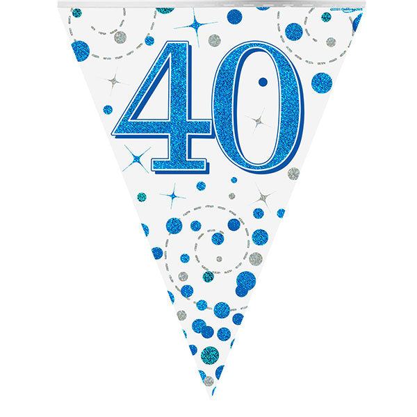 Happy 40th Birthday Blue Sparkling Fizz Bunting (image for) Happy 40th Birthday Blue Sparkling Fizz Bunting