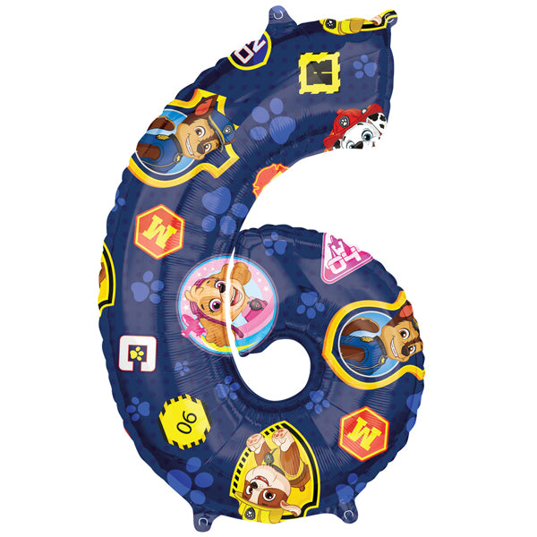 26" Paw Patrol Number 6 Supershape Balloon (image for) 26" Paw Patrol Number 6 Supershape Balloon