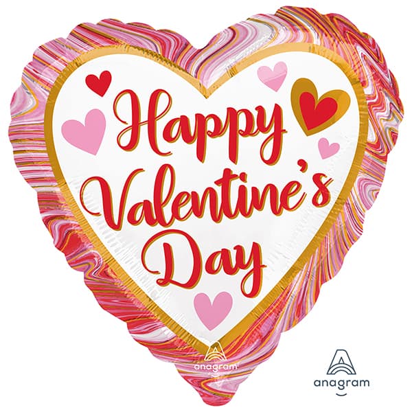 18" Happy Valentines Marbled Heart Foil Balloon (image for) 18" Happy Valentines Marbled Heart Foil Balloon