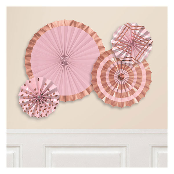 Rose Gold Paper Fans 4pk (image for) Rose Gold Paper Fans 4pk