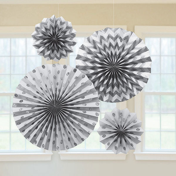 Silver Glitter Paper Fans 4pk (image for) Silver Glitter Paper Fans 4pk