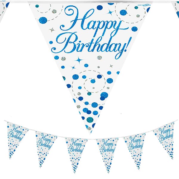 Happy Birthday Blue Sparkling Fizz Bunting (image for) Happy Birthday Blue Sparkling Fizz Bunting