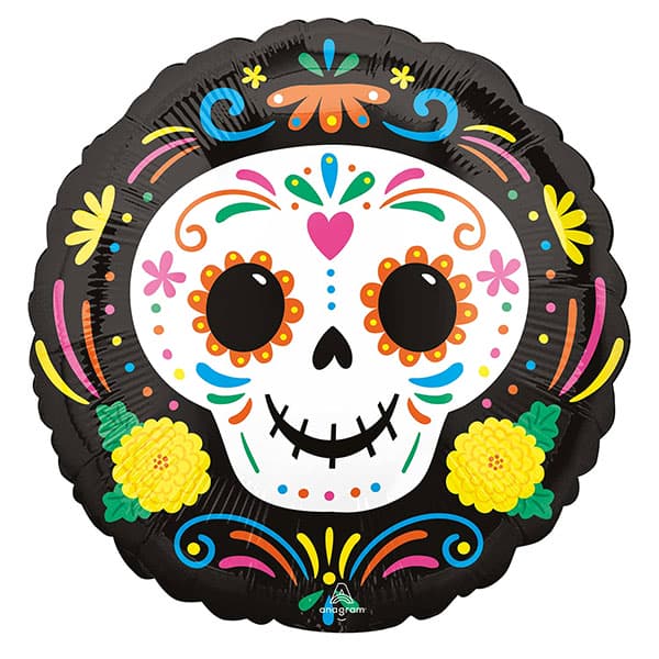 18" Day Of The Dead Skull Foil Balloon (image for) 18" Day Of The Dead Skull Foil Balloon