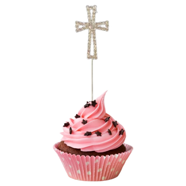 (image for) Silver Diamante Cross Cake Pick