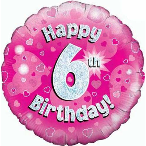18" Happy 6th Birthday Pink Foil Balloon (image for) 18" Happy 6th Birthday Pink Foil Balloon