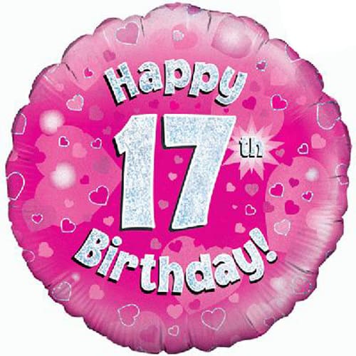 (image for) 18" Happy 17th Birthday Pink Foil Balloon