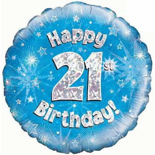 (image for) 18" Happy 21st Birthday Blue Foil Balloon