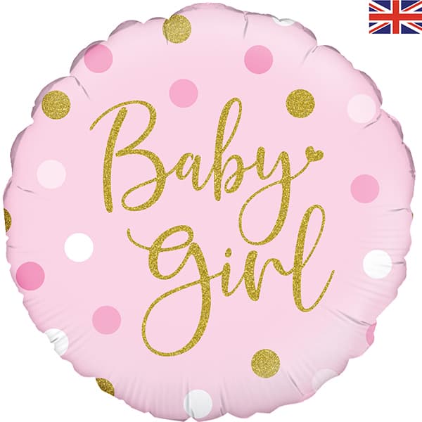 18" Sparkling Baby Girl Dots Foil Balloon (image for) 18" Sparkling Baby Girl Dots Foil Balloon