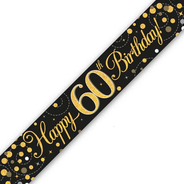 Happy 60th Birthday Black Sparkling Fizz Banner (image for) Happy 60th Birthday Black Sparkling Fizz Banner