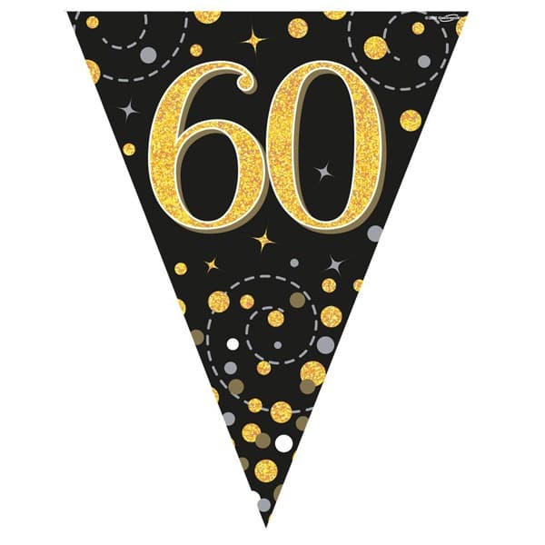Happy 60th Birthday Black Sparkling Fizz Bunting (image for) Happy 60th Birthday Black Sparkling Fizz Bunting