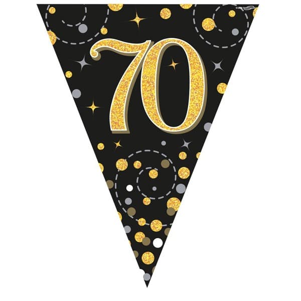 Happy 70th Birthday Black Sparkling Fizz Bunting (image for) Happy 70th Birthday Black Sparkling Fizz Bunting