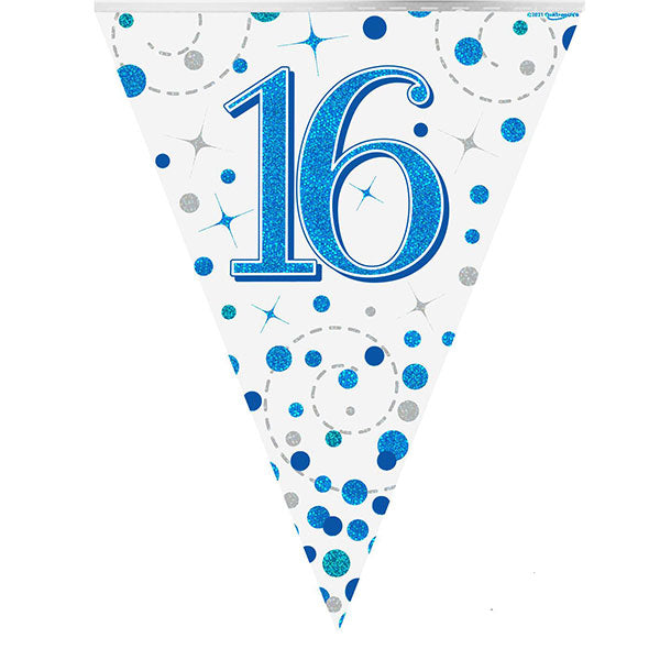 Happy 16th Birthday Blue Sparkling Fizz Bunting (image for) Happy 16th Birthday Blue Sparkling Fizz Bunting