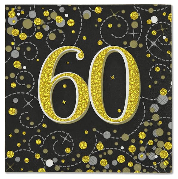 60th Black Sparkling Fizz Napkins 16pk (image for) 60th Black Sparkling Fizz Napkins 16pk