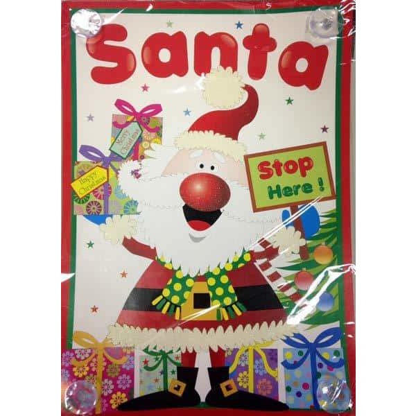 Santa Stop Here Glitter Window Sticker (image for) Santa Stop Here Glitter Window Sticker