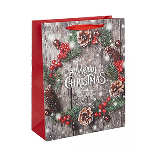 Merry Christmas Wreath Gift Bag (image for) Merry Christmas Wreath Gift Bag