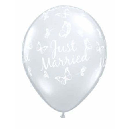 (image for) Just Married Butterflies Diamond Clear Latex Balloons x25
