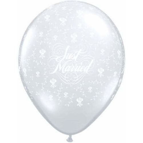 Just Married Flowers Diamond Clear Latex Balloons x25 (image for) Just Married Flowers Diamond Clear Latex Balloons x25