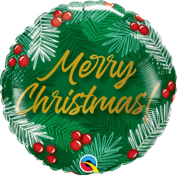 (image for) 18" Merry Christmas Berries Foil Balloon