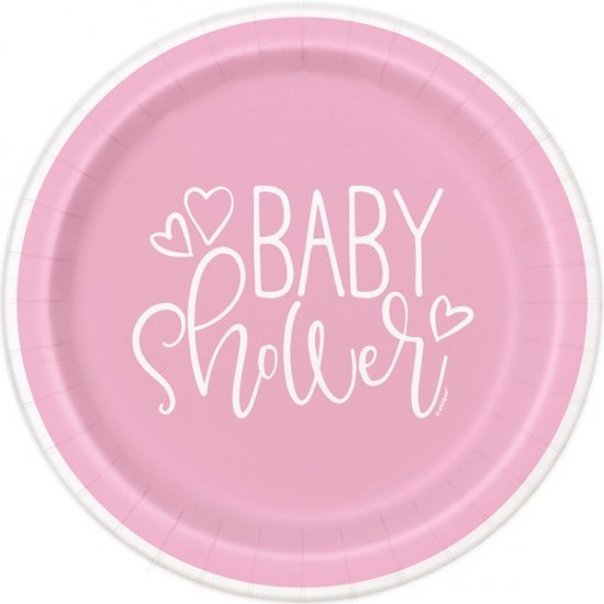 Pink Baby Shower Hearts Paper Plates 8pk (image for) Pink Baby Shower Hearts Paper Plates 8pk